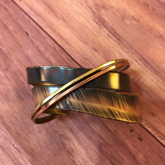 “Wood” look Cuff Bracelet w/Gold & Copper Accent - Picture 1 of 6